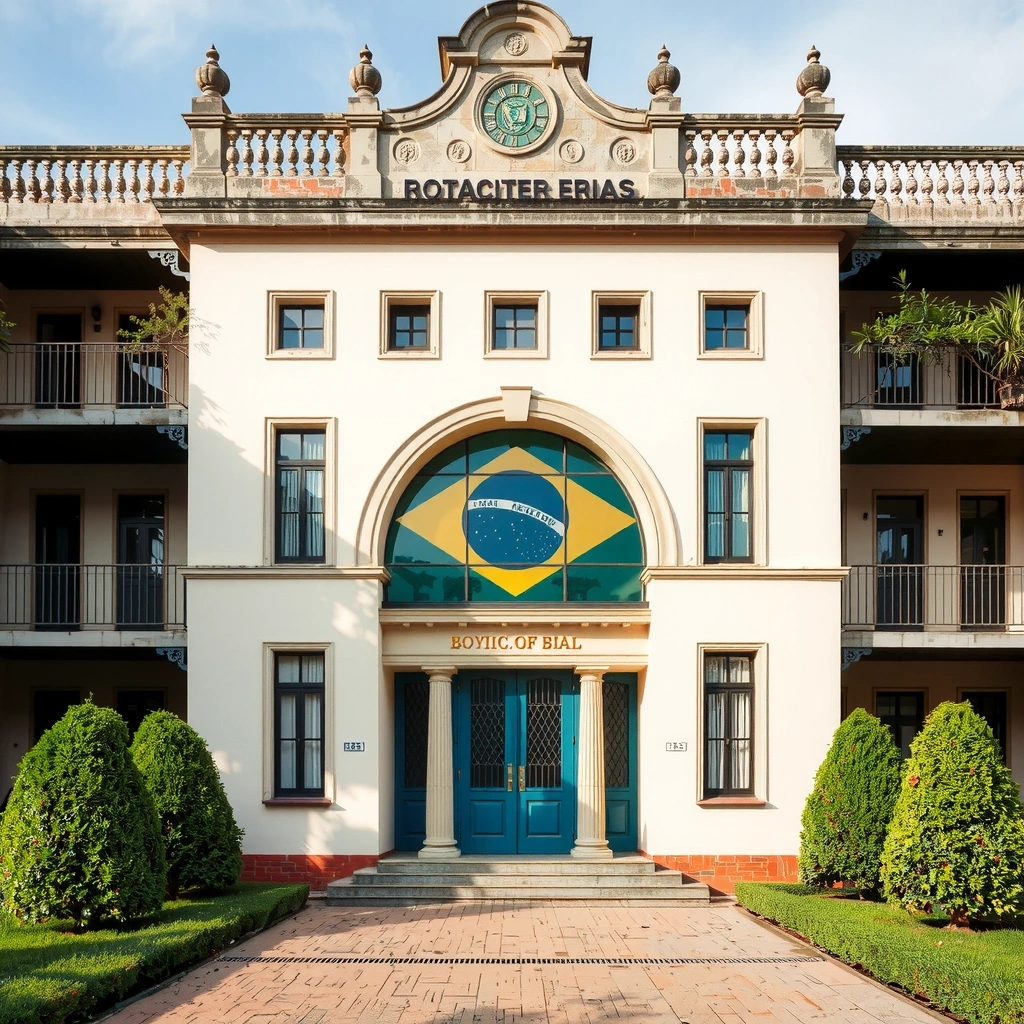 Edifício governamental com bandeira brasileira